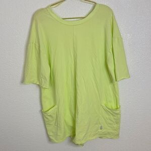 FP- Free People-Lime Green Oversized T-Shirt romper with Pockets- Medium